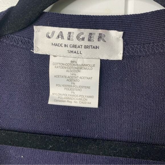 Vintage Jaeger Argyle metallic gold navy sweater cardigan size small made in UK - Picture 4 of 6